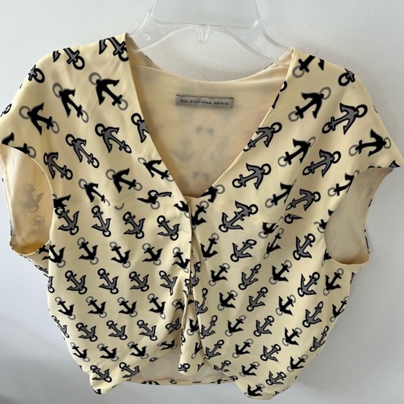 Authentic Balenciaga short sleeve blouse with anchors kind of a creamy yellow - Picture 1 of 4